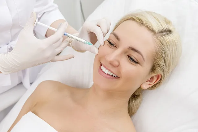 Facial rejuvenation botox treatment as lady has botox injected